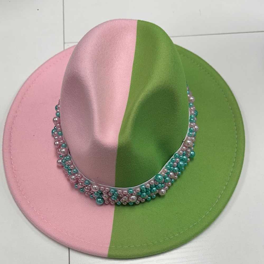 Pink and Green Beaded Women's Hat
